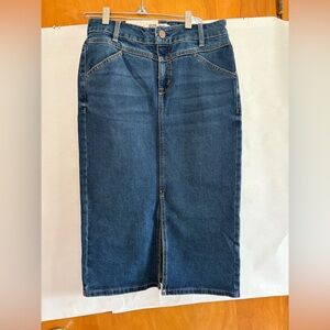 Classic Denim Midi Skirt - Dark Blue